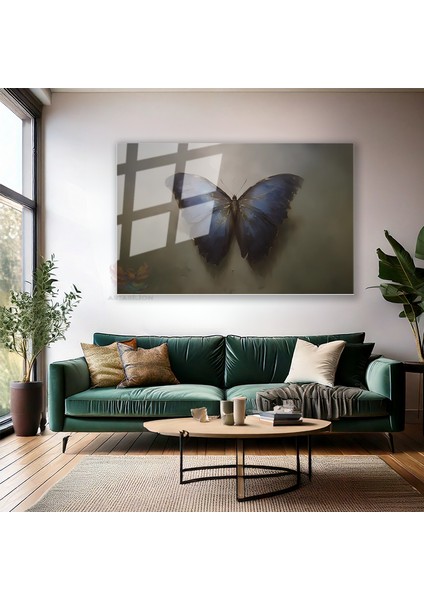 Cam Yatay Duvar Tablosu Cam Mavi Siyah Kelebek Ev Ofis Salon Modern Duvar Tablosu modelleri