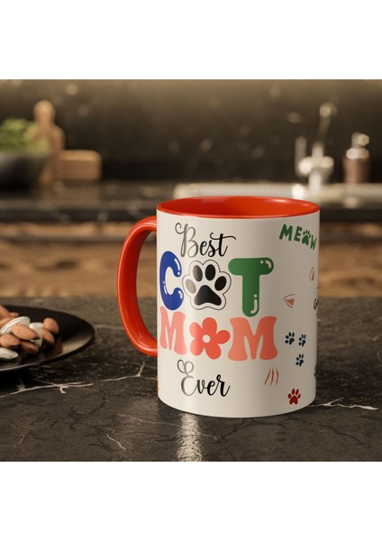 Cat Mom-Kedi Annesi Kaliteli Porselen Isim Yazılabilir Kupa Bardak
