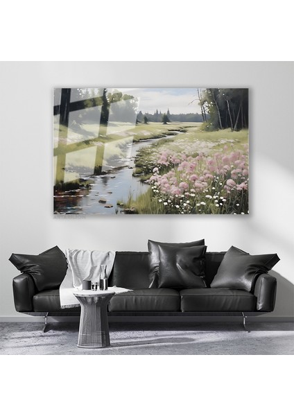 Cam Yatay Duvar Tablosu Cam Yesil Doga Manzarasi2 Ev Ofis Salon Modern Duvar Tablosu