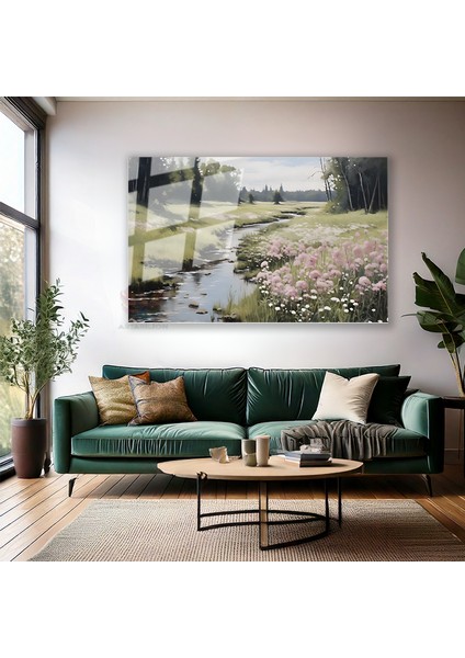 Cam Yatay Duvar Tablosu Cam Yesil Doga Manzarasi2 Ev Ofis Salon Modern Duvar Tablosu modelleri