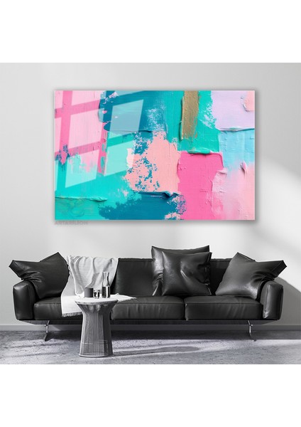 Cam Yatay Duvar Tablosu Cam Renkli Firca Darbeleri Ev Ofis Salon Modern Duvar Tablosu