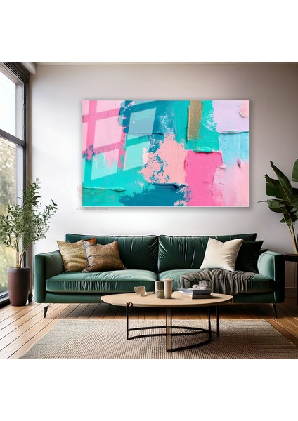 Cam Yatay Duvar Tablosu Cam Renkli Firca Darbeleri Ev Ofis Salon Modern Duvar Tablosu modelleri