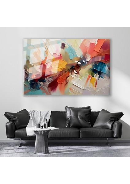 Cam Yatay Duvar Tablosu Cam Renkli Firca Darbeleri2 Ev Ofis Salon Modern Duvar Tablosu