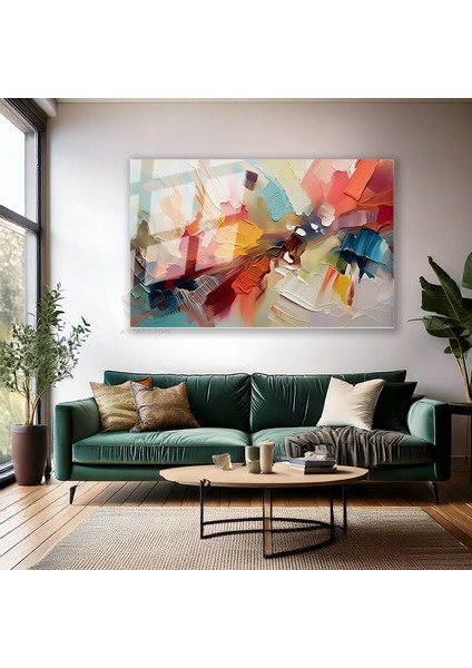Cam Yatay Duvar Tablosu Cam Renkli Firca Darbeleri2 Ev Ofis Salon Modern Duvar Tablosu modelleri