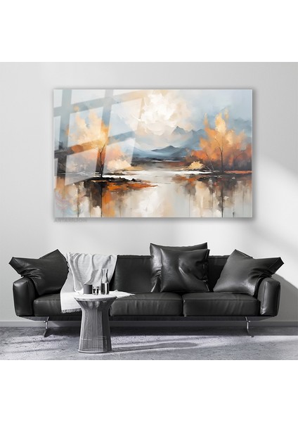 Cam Yatay Duvar Tablosu Cam Sonbahar Manzarasi Ev Ofis Salon Modern Duvar Tablosu