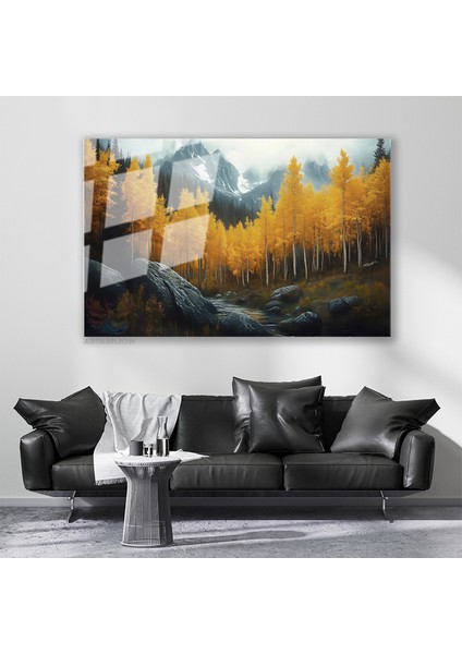 Cam Yatay Duvar Tablosu Cam Sonbahar Manzarasi3 Ev Ofis Salon Modern Duvar Tablosu