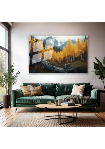 Cam Yatay Duvar Tablosu Cam Sonbahar Manzarasi3 Ev Ofis Salon Modern Duvar Tablosu modelleri