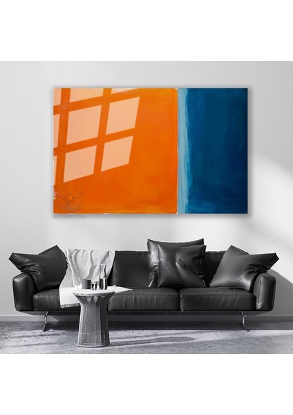 Cam Yatay Duvar Tablosu Cam Soyut Mavi Turuncu Ev Ofis Salon Modern Duvar Tablosu