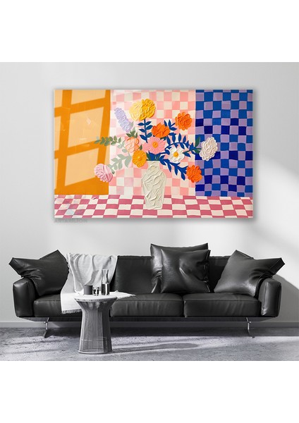 Cam Yatay Duvar Tablosu Cam Soyut Vazodaki Cicekler Ev Ofis Salon Modern Duvar Tablosu