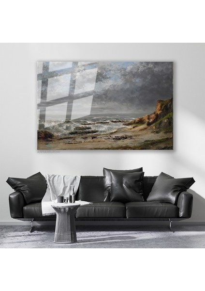 Cam Yatay Duvar Tablosu Cam Dalgali Deniz Manzarası Ev Ofis Salon Modern Duvar Tablosu