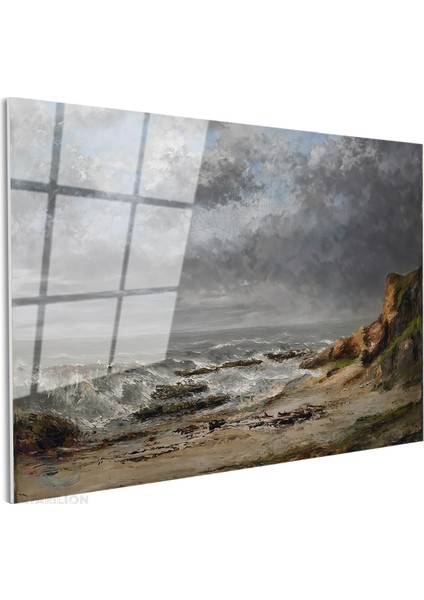 Cam Yatay Duvar Tablosu Cam Dalgali Deniz Manzarası Ev Ofis Salon Modern Duvar Tablosu fiyatları