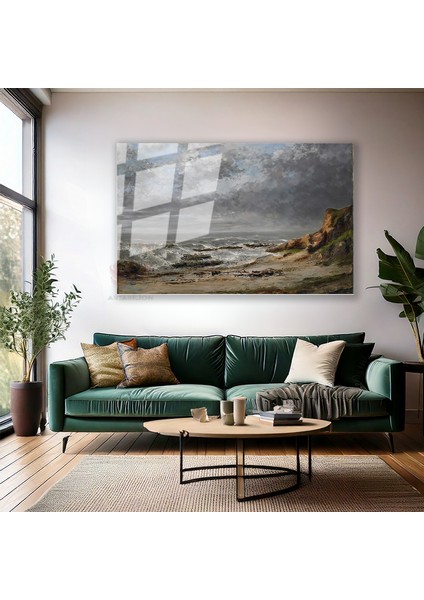 Cam Yatay Duvar Tablosu Cam Dalgali Deniz Manzarası Ev Ofis Salon Modern Duvar Tablosu modelleri
