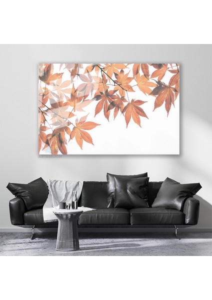 Cam Yatay Duvar Tablosu Cam Sonbahar Yapraklari2 Ev Ofis Salon Modern Duvar Tablosu