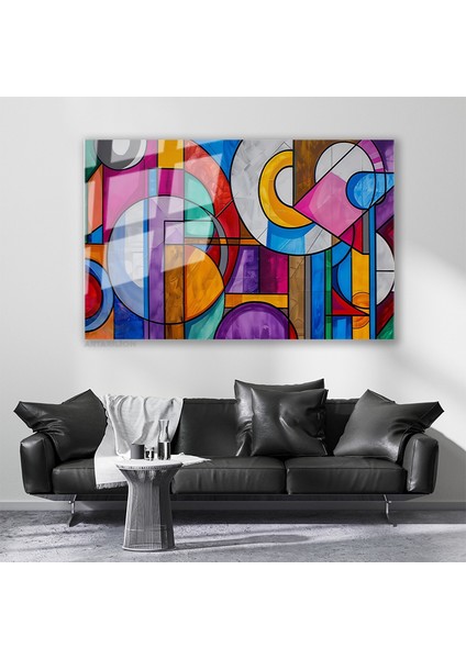 Cam Yatay Duvar Tablosu Cam Geometrik Sekiller4 Ev Ofis Salon Modern Duvar Tablosu