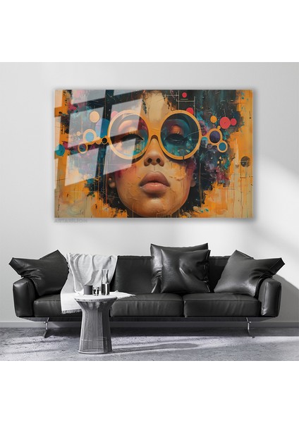 Cam Yatay Duvar Tablosu Cam Gozluklu Kiz Ev Ofis Salon Modern Duvar Tablosu