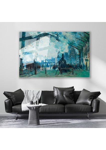 Cam Yatay Duvar Tablosu Cam Vintage Tren Istasyonu Ev Ofis Salon Modern Duvar Tablosu