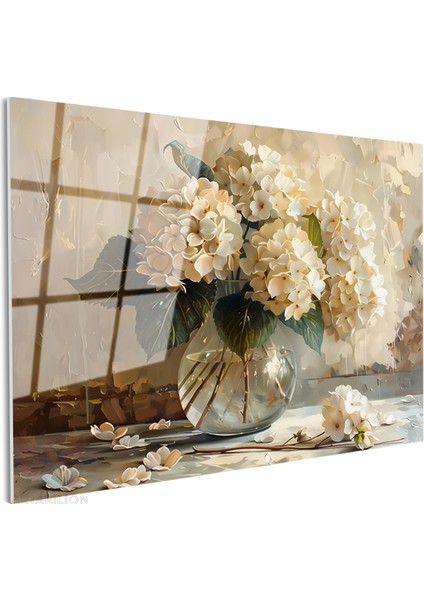 Cam Yatay Duvar Tablosu Cam Vazoda Beyaz Cicekler3 Ev Ofis Salon Modern Duvar Tablosu fiyatları