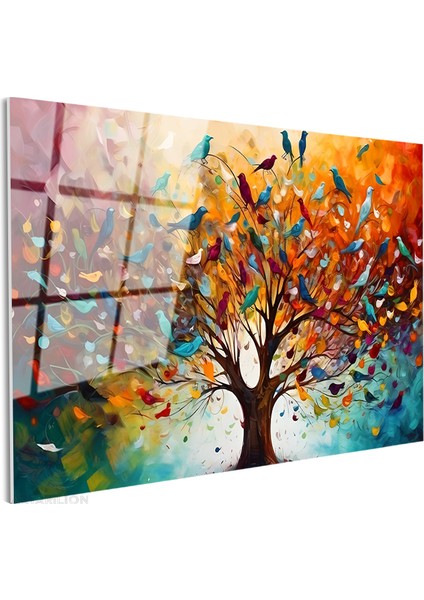 Cam Yatay Duvar Tablosu Cam Hayat Agaci ve Kuslar Ev Ofis Salon Modern Duvar Tablosu fiyatları