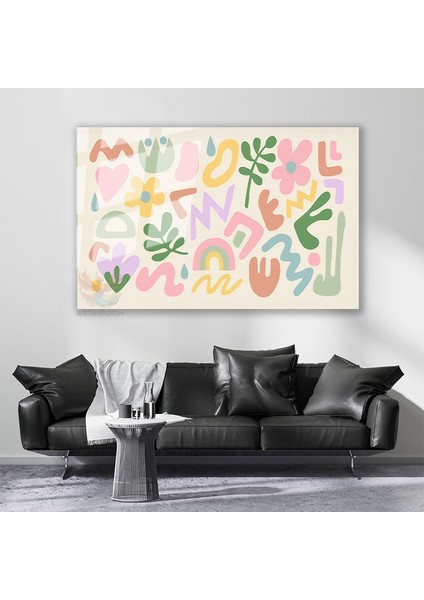 Cam Yatay Duvar Tablosu Cam Pastel Renk Sekiller Ev Ofis Salon Modern Duvar Tablosu