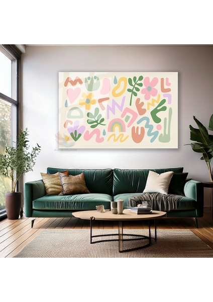 Cam Yatay Duvar Tablosu Cam Pastel Renk Sekiller Ev Ofis Salon Modern Duvar Tablosu modelleri