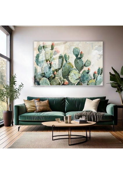 Cam Yatay Duvar Tablosu Cam Yesil Kaktusler Ev Ofis Salon Modern Duvar Tablosu modelleri