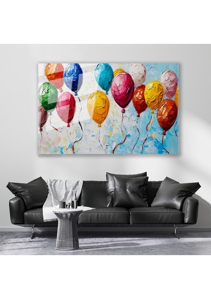 Cam Yatay Duvar Tablosu Cam Renkli Balonlar Ev Ofis Salon Modern Duvar Tablosu
