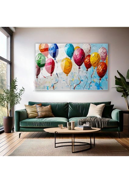 Cam Yatay Duvar Tablosu Cam Renkli Balonlar Ev Ofis Salon Modern Duvar Tablosu modelleri