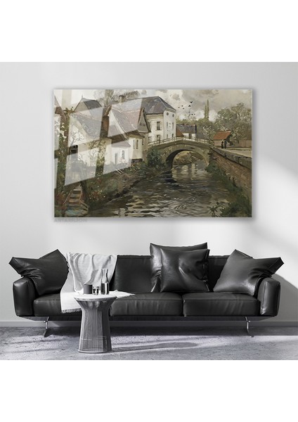 Cam Yatay Duvar Tablosu Cam Vintage Manzara4 Ev Ofis Salon Modern Duvar Tablosu