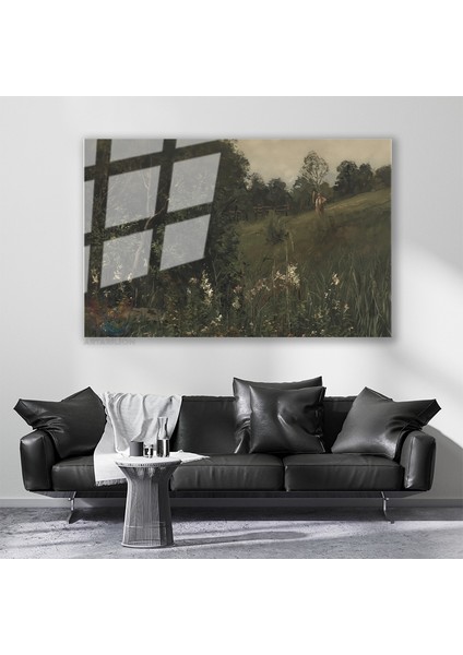 Cam Yatay Duvar Tablosu Cam Yesil Doga Manzarasi4 Ev Ofis Salon Modern Duvar Tablosu