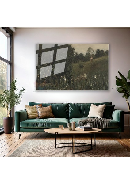 Cam Yatay Duvar Tablosu Cam Yesil Doga Manzarasi4 Ev Ofis Salon Modern Duvar Tablosu modelleri