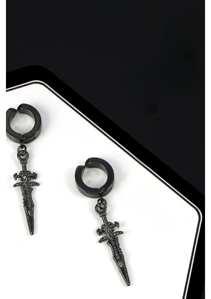 Sıkıştırmalı Deliksiz Kılıç Model Sallantılı Erkek Çelik Küpe 1 Adet indirimleri