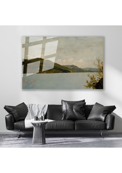 Cam Yatay Duvar Tablosu Cam Vintage Dag Gol Manzarasi4 Ev Ofis Salon Modern Duvar Tablosu