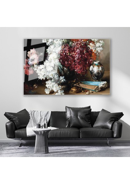 Cam Yatay Duvar Tablosu Cam Vintage Cicekler Ev Ofis Salon Modern Duvar Tablosu