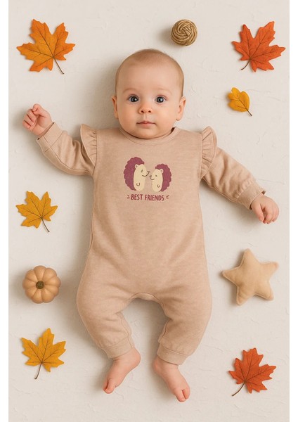 Kirpi Nakışlı % 100 Pamuk Kız Bebek Tulum