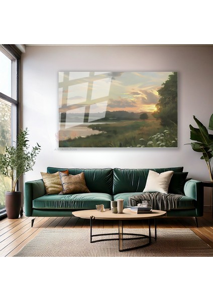 Cam Yatay Duvar Tablosu Cam Vintage Gol Manzarasi Ev Ofis Salon Modern Duvar Tablosu modelleri