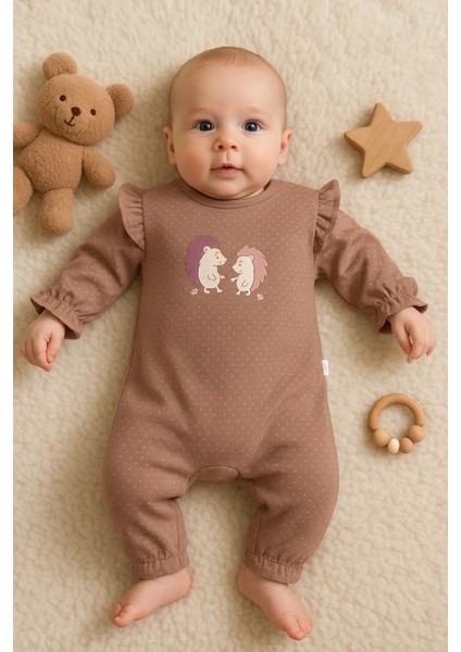 Kirpi Nakışlı % 100 Pamuk Kız Bebek Tulum