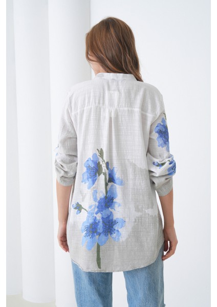 Kadın Tesettüre Uygun Uzun Kol Pamuk Şık Büyük Beden Desenli Curve Rahat Italyan Keten Gömlek fiyatları