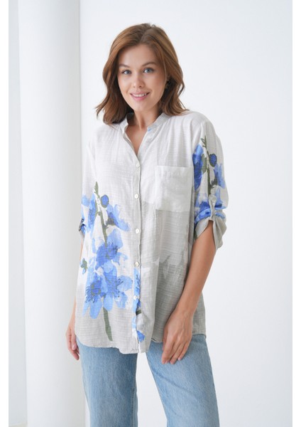 Kadın Tesettüre Uygun Uzun Kol Pamuk Şık Büyük Beden Desenli Curve Rahat Italyan Keten Gömlek modelleri