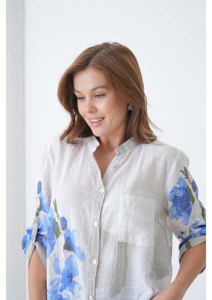 Kadın Tesettüre Uygun Uzun Kol Pamuk Şık Büyük Beden Desenli Curve Rahat Italyan Keten Gömlek indirimleri