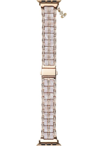 Apple Watch Series 10 46MM/ULTRA 2 Ultra 49MM/SERIES 9 8 7 45MM/SE (2023) Se (2022) Se 6 5 4 44MM/3 2 1 42MM Için 3 Boncuklu Kayış - Gül Altın + Yapay Elmas (Yurt Dışından)