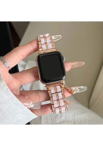 Apple Watch Series 10 46MM/ULTRA 2 Ultra 49MM/SERIES 9 8 7 45MM/SE (2023) Se (2022) Se 6 5 4 44MM/3 2 1 42MM Için 3 Boncuklu Kayış - Gül Altın + Yapay Elmas (Yurt Dışından) fiyatları
