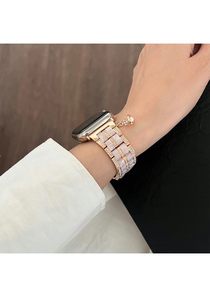 Apple Watch Series 10 46MM/ULTRA 2 Ultra 49MM/SERIES 9 8 7 45MM/SE (2023) Se (2022) Se 6 5 4 44MM/3 2 1 42MM Için 3 Boncuklu Kayış - Gül Altın + Yapay Elmas (Yurt Dışından) indirimleri
