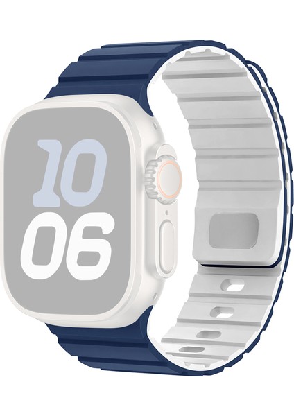 Apple Watch Series 10 Ultra 9 8 7 Se 6 5 4 3 2 1 46MM 49MM 45MM 44MM 42MM Manyetik Silikon Bant Hızlı Çıkarma Kayışı - Gece Mavisi/beyaz (Yurt Dışından)