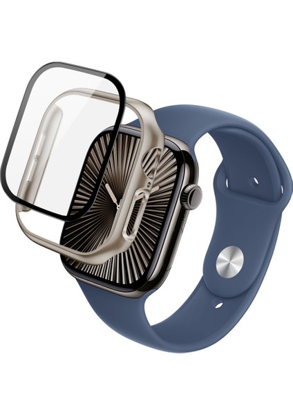 Apple Watch Series 10 42MM Kılıf Için Imak Temperli Cam Filmli Tam Koruma Entegre Watch Pc Kılıfı - Titanyum Altın (Yurt Dışından)