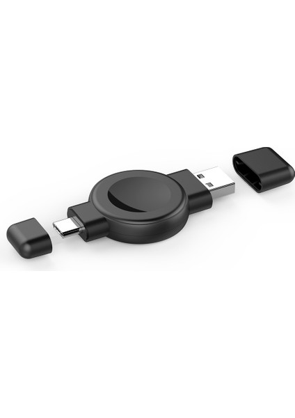 X512 Apple Samsung Evrensel Saat Şarj Cihazı Mini Manyetik Kablosuz Şarj Pedi Type-C + USB Fişli - Siyah (Yurt Dışından)