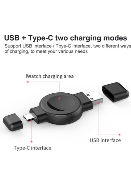 X512 Apple Samsung Evrensel Saat Şarj Cihazı Mini Manyetik Kablosuz Şarj Pedi Type-C + USB Fişli - Siyah (Yurt Dışından) fırsatları