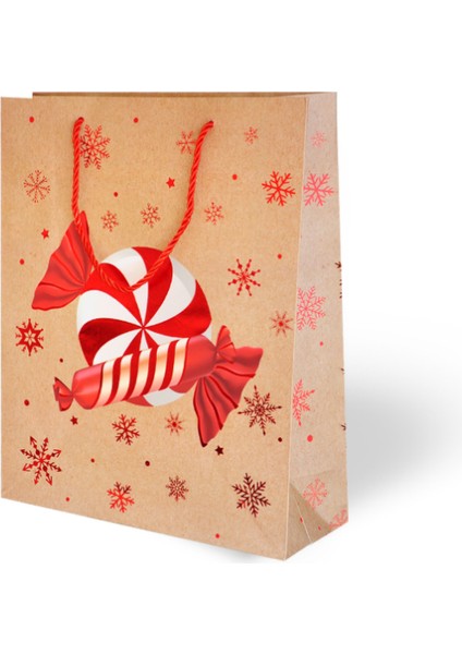 Yılbaşı Temalı Lüks Karton Çanta Ip Detaylı 26 x 32 cm 5 Adet