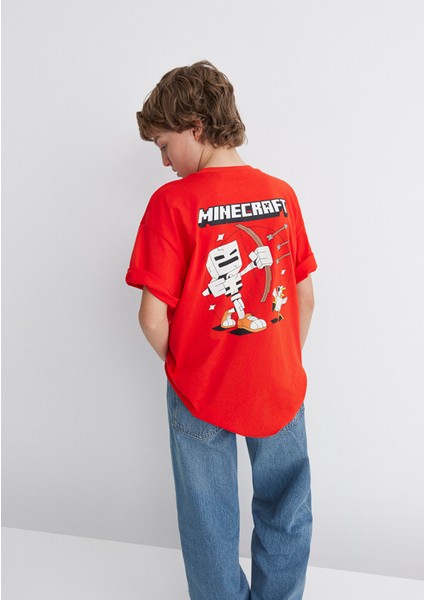 Minecraft Baskılı Kırmızı Tişört 6610343-88523