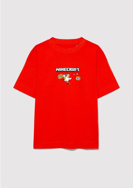 Minecraft Baskılı Kırmızı Tişört 6610343-88523