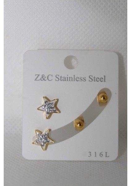 316L Paslanmaz Çelik Yıldızlı Kadın Küpe Seti – Zarif ve Şık Tasarım